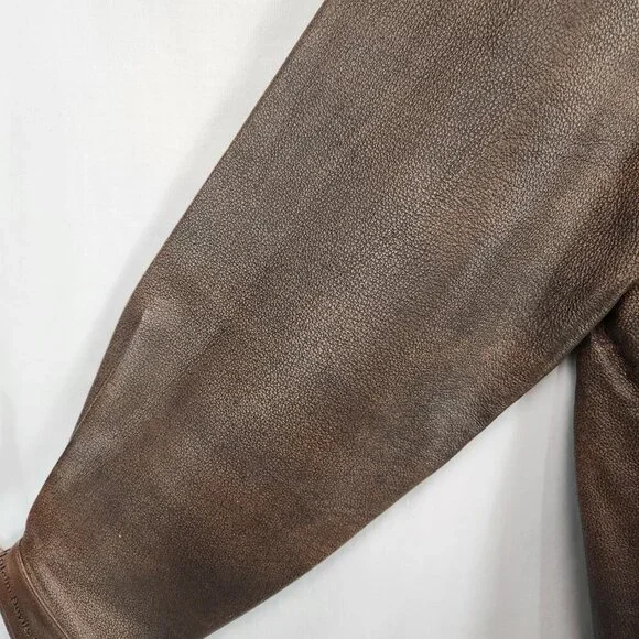 Vtg Browning Gold Brown Leather Jacket Men's XL TG Shoulder Patch Zip Logo